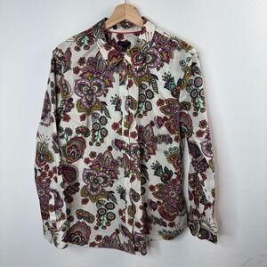 Talbots Shirt blouse Multicolor Floral Print Size XL Long sleeve 100%‎ Cotton